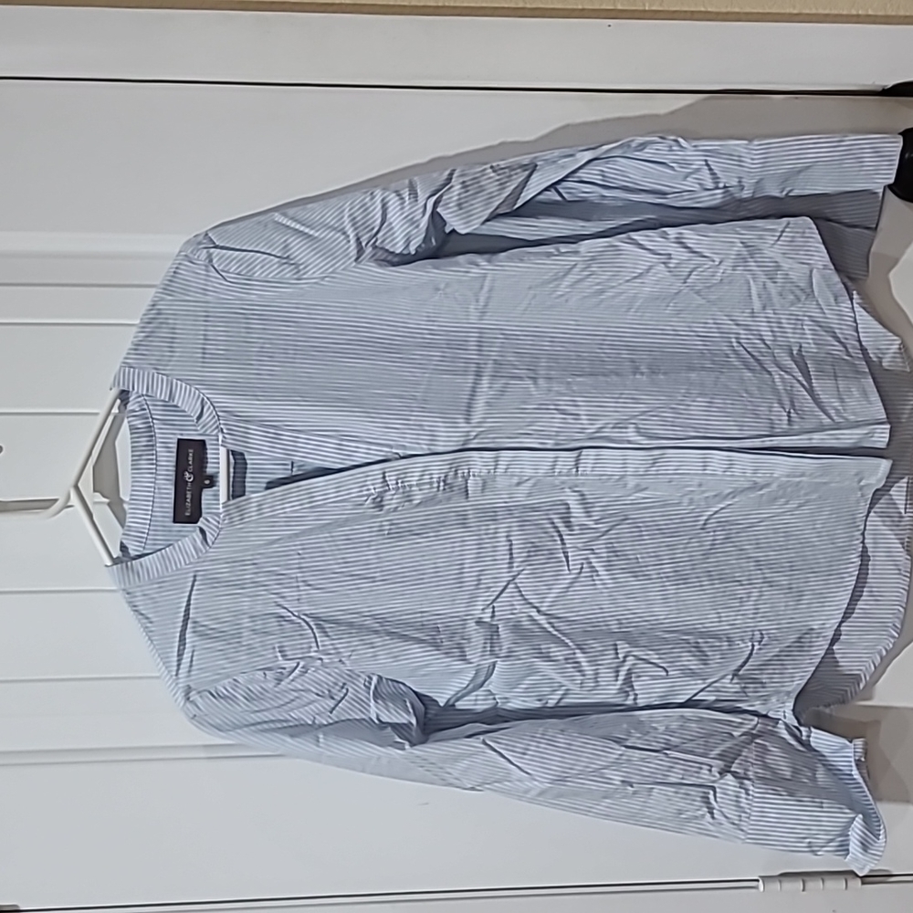 Elizabeth & Clarke Blue white Unstainable Laurent Button-Down Blouse Size 6